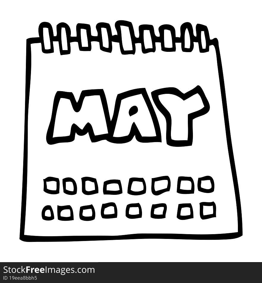 line drawing cartoon calendar showing month of may