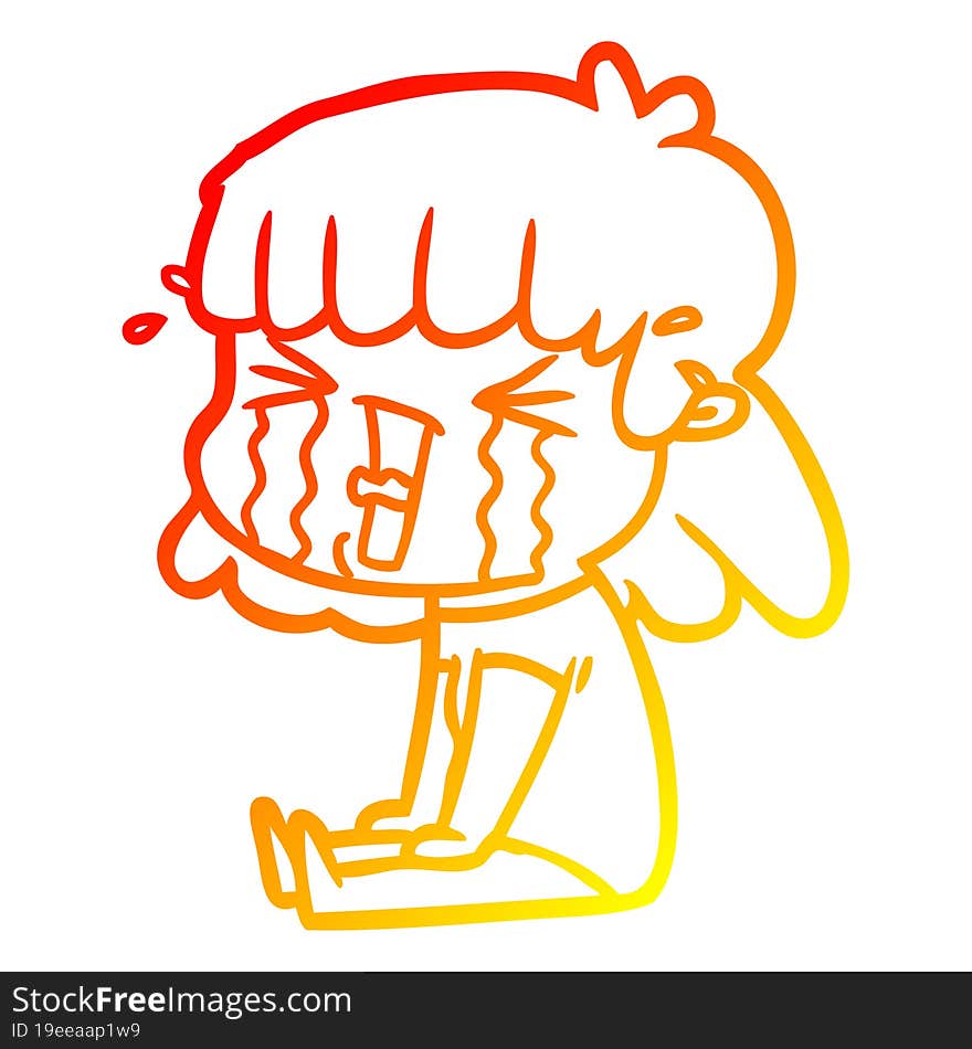 warm gradient line drawing cartoon woman in tears