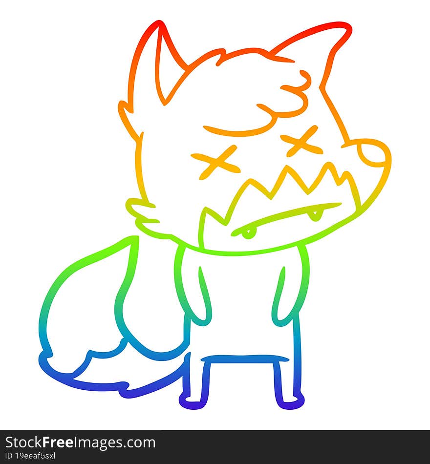 rainbow gradient line drawing cartoon dead fox