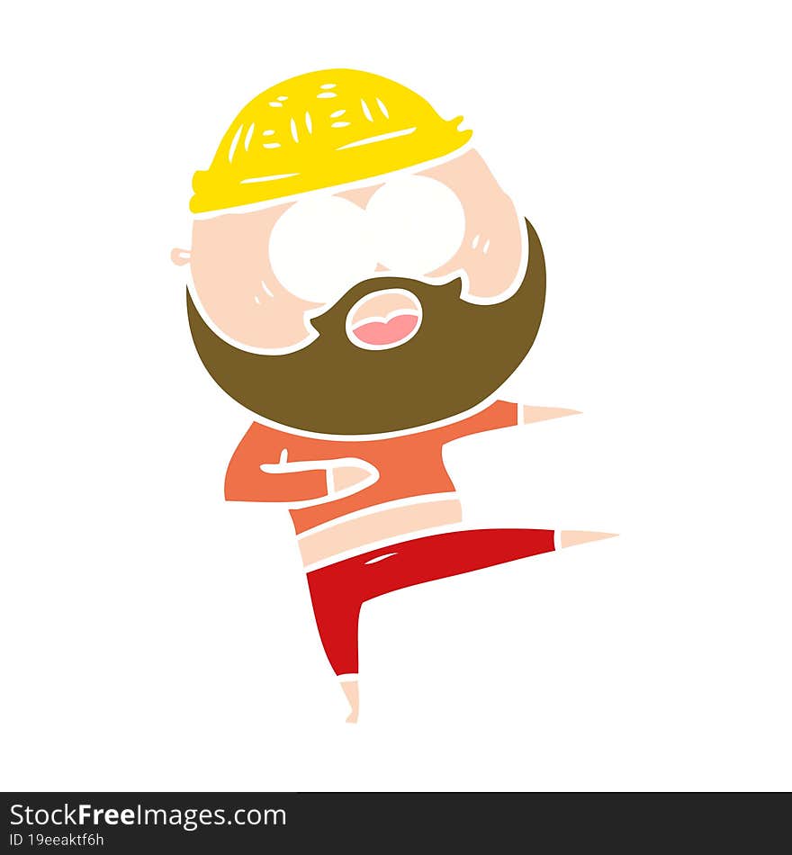 flat color style cartoon surprised bearded man dancing