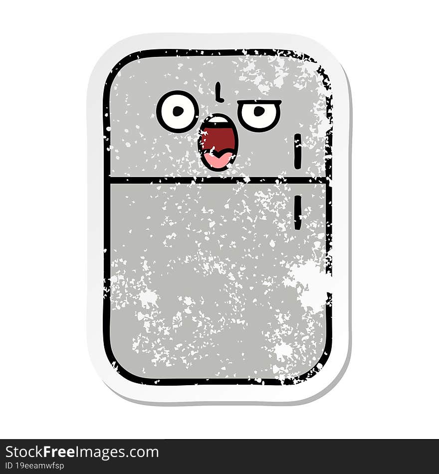 distressed sticker of a cute cartoon fridge freezer