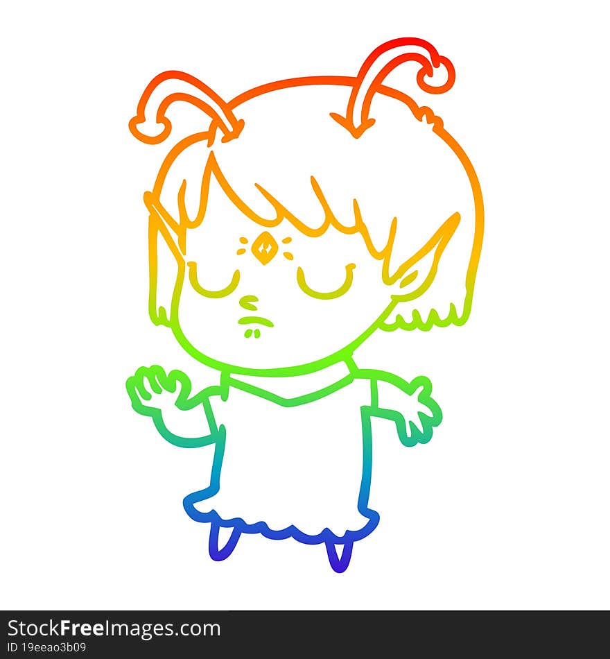 rainbow gradient line drawing cartoon alien girl