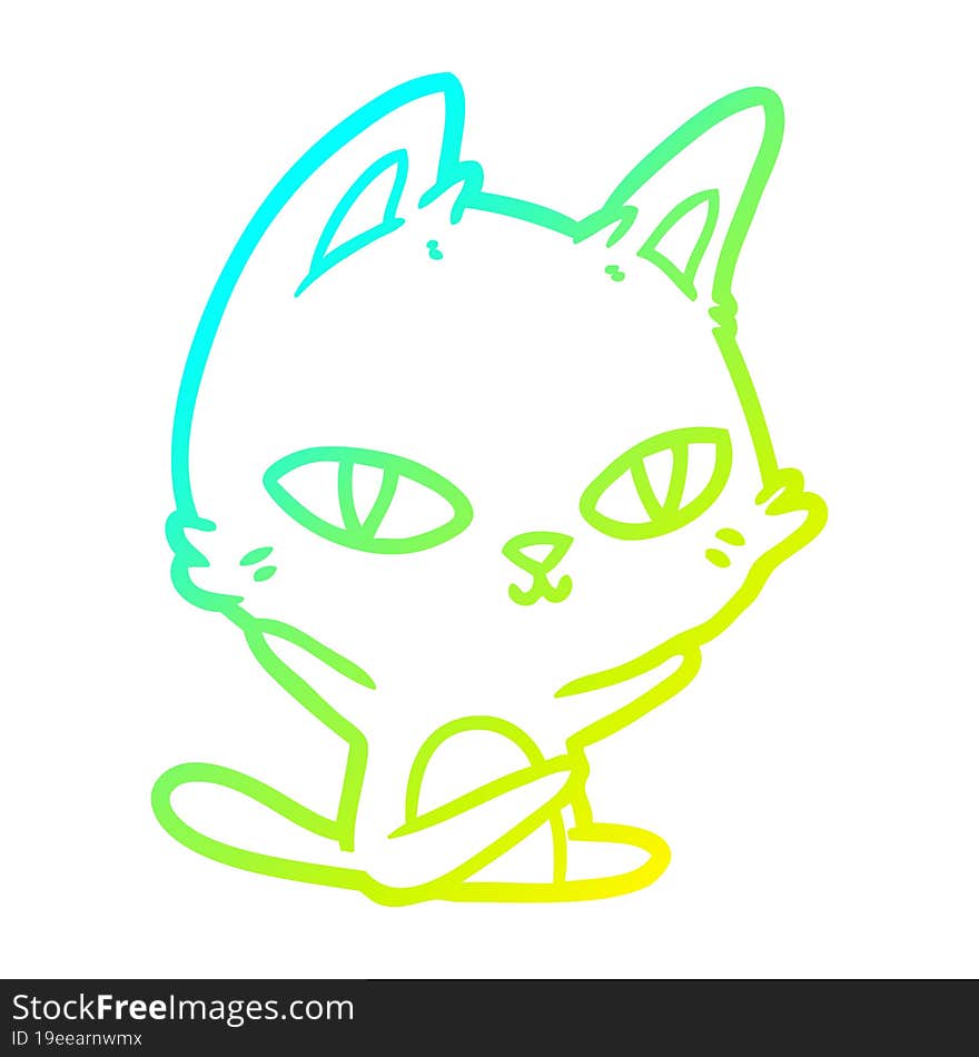 Cold Gradient Line Drawing Cartoon Cat Staring