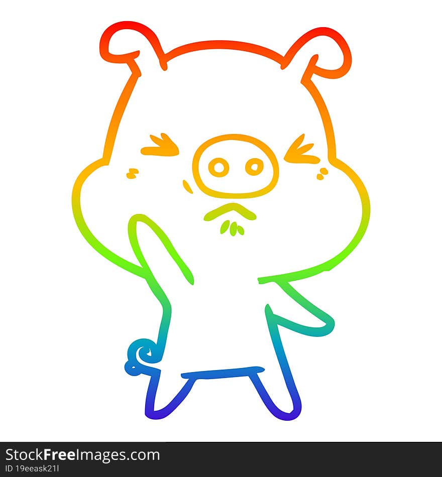 rainbow gradient line drawing cartoon angry pig