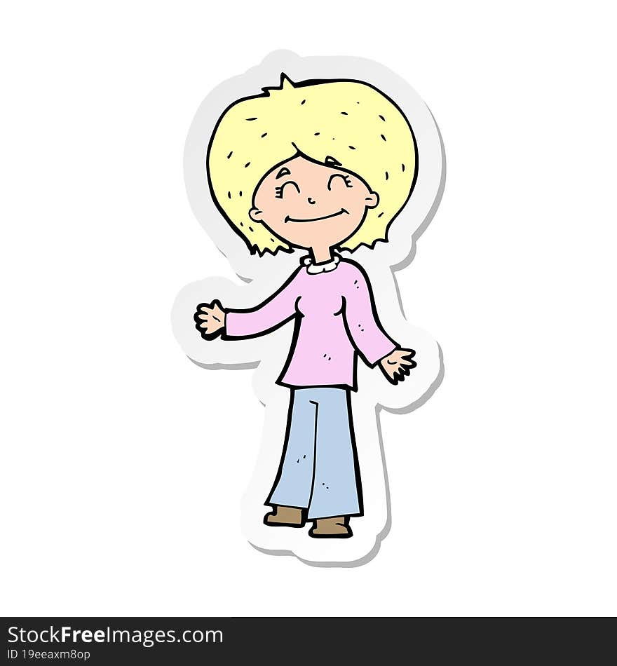 Sticker Of A Cartoon Happy Woman