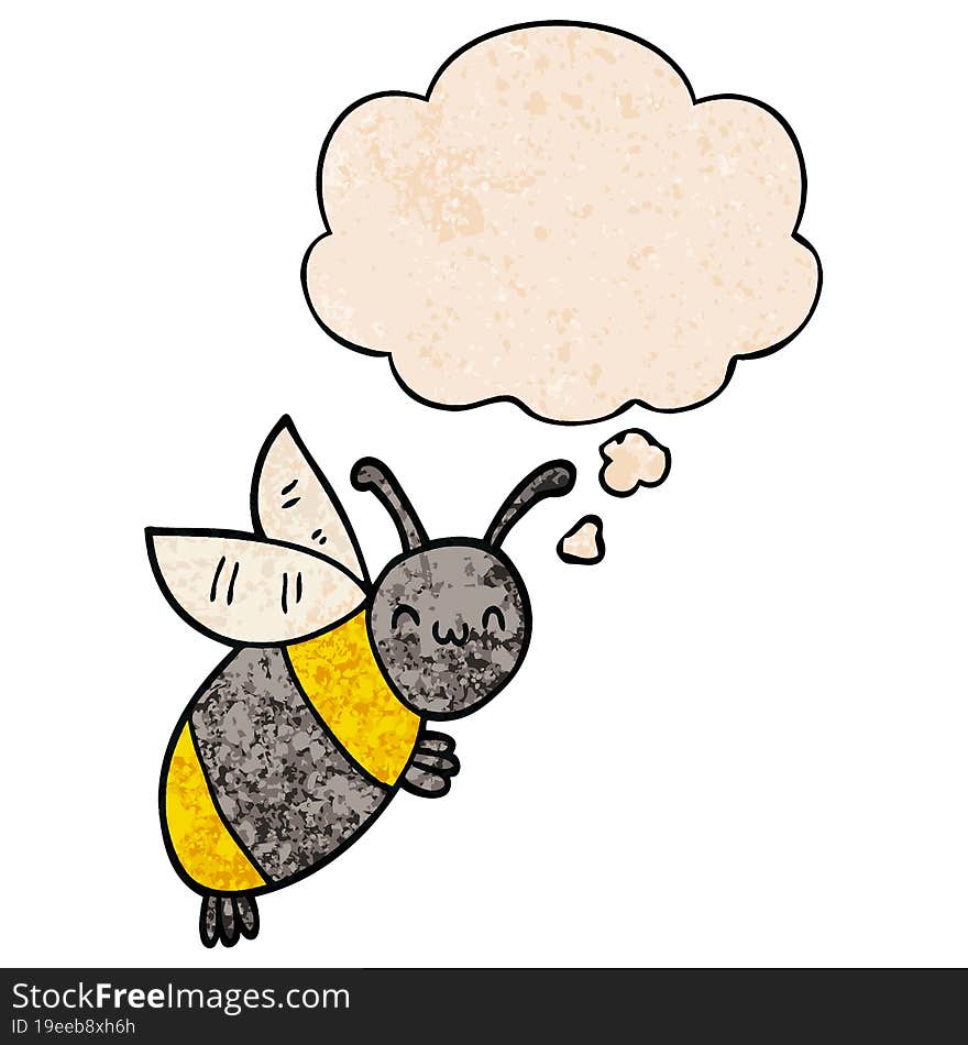 cute cartoon bee and thought bubble in grunge texture pattern style