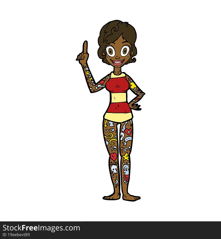 cartoon woman covered in tattoos