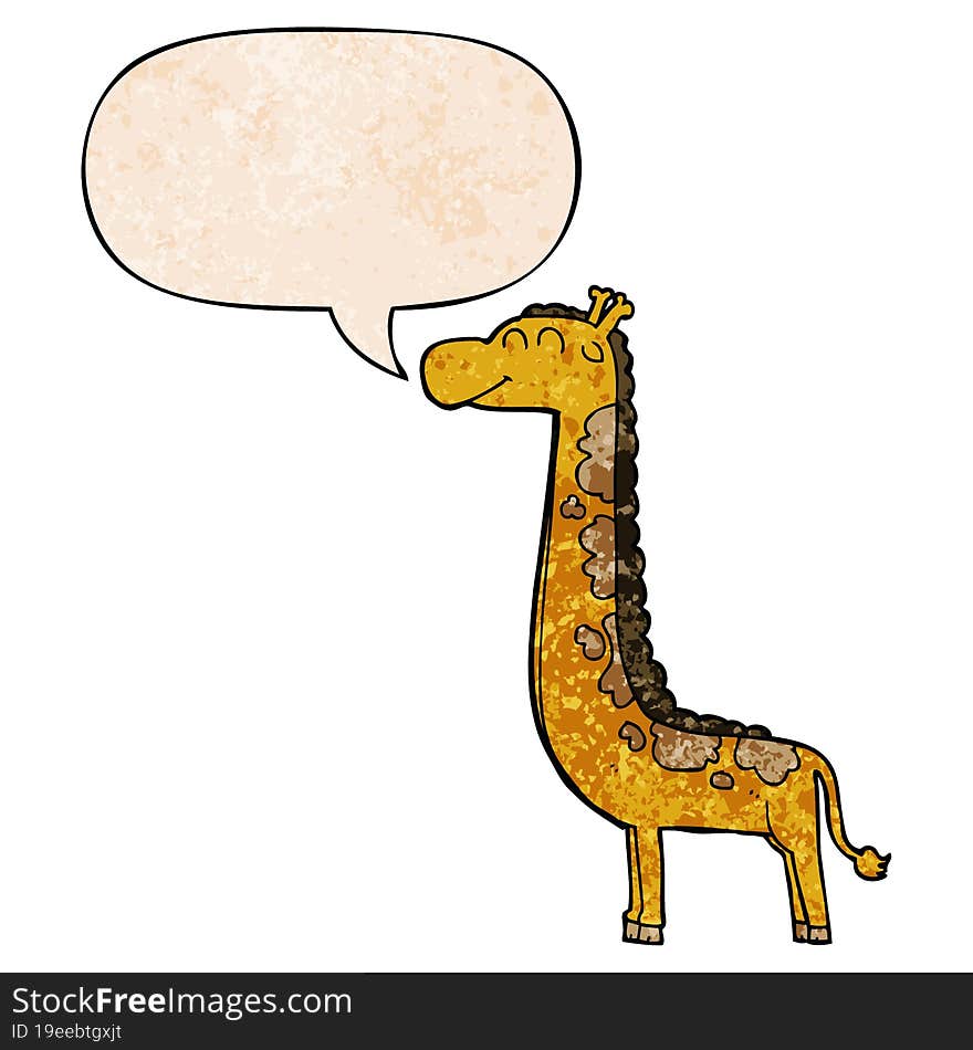 cartoon giraffe with speech bubble in retro texture style