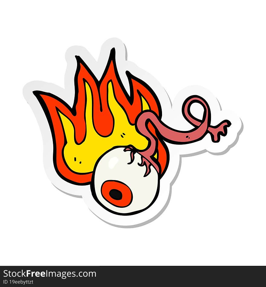 sticker of a cartoon gross flaming eyeball