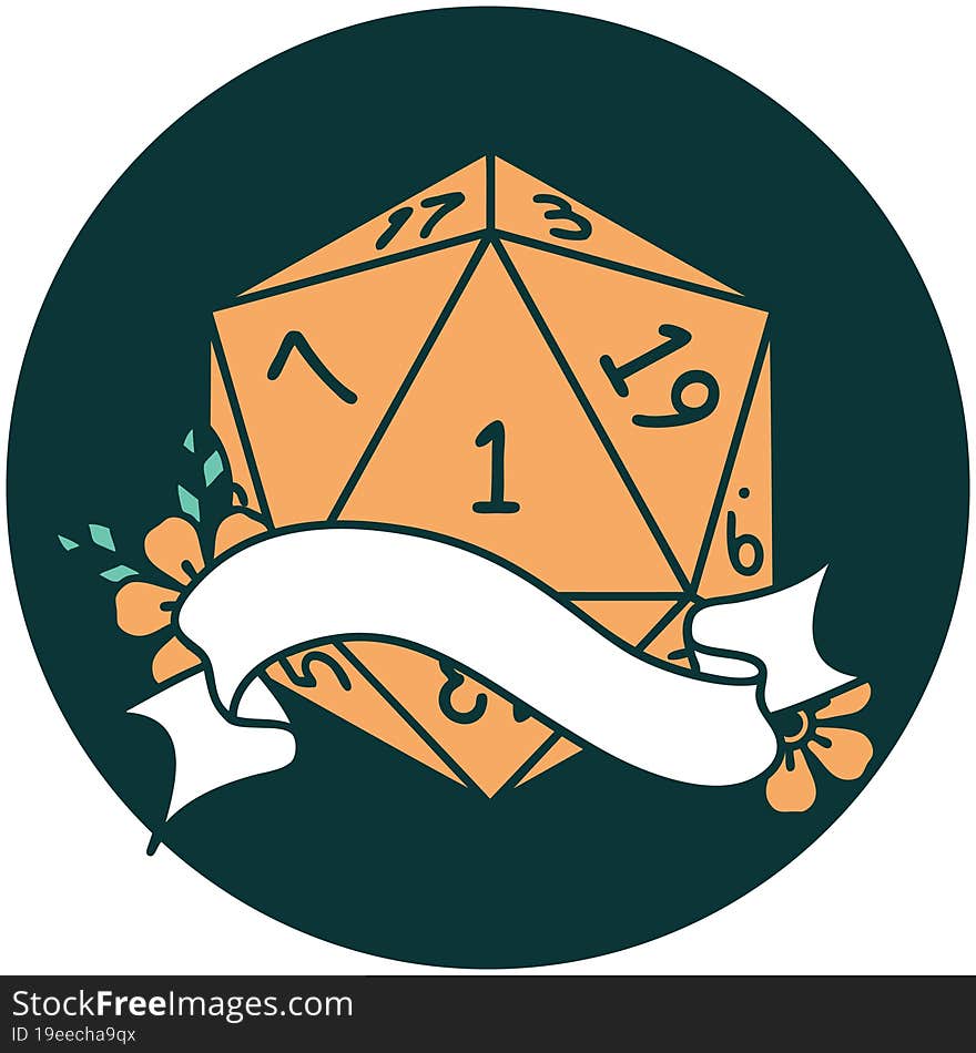 natural one d20 dice roll icon