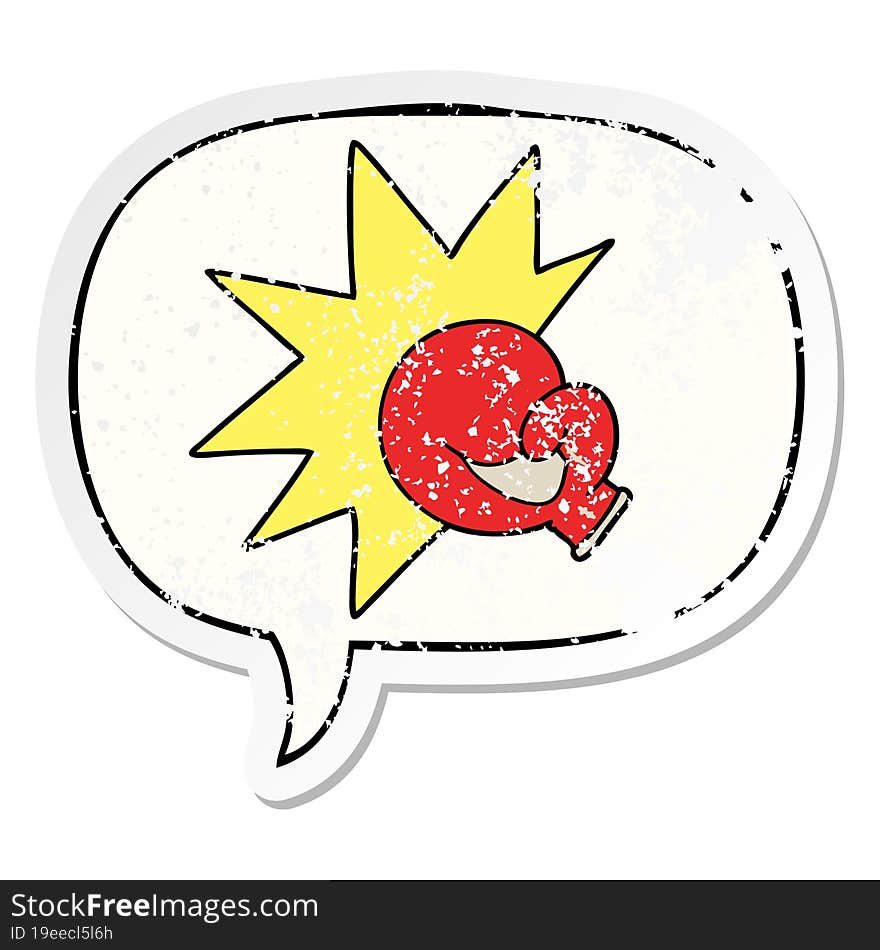 boxing glove cartoon and speech bubble distressed sticker