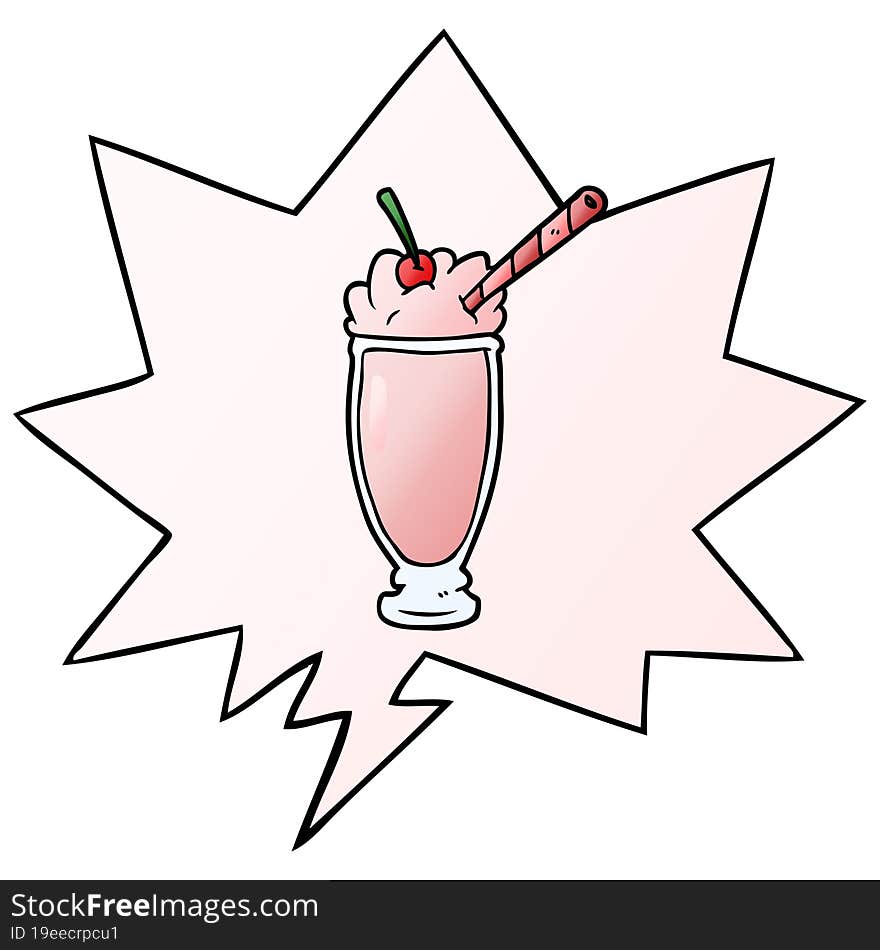 cartoon milkshake and speech bubble in smooth gradient style