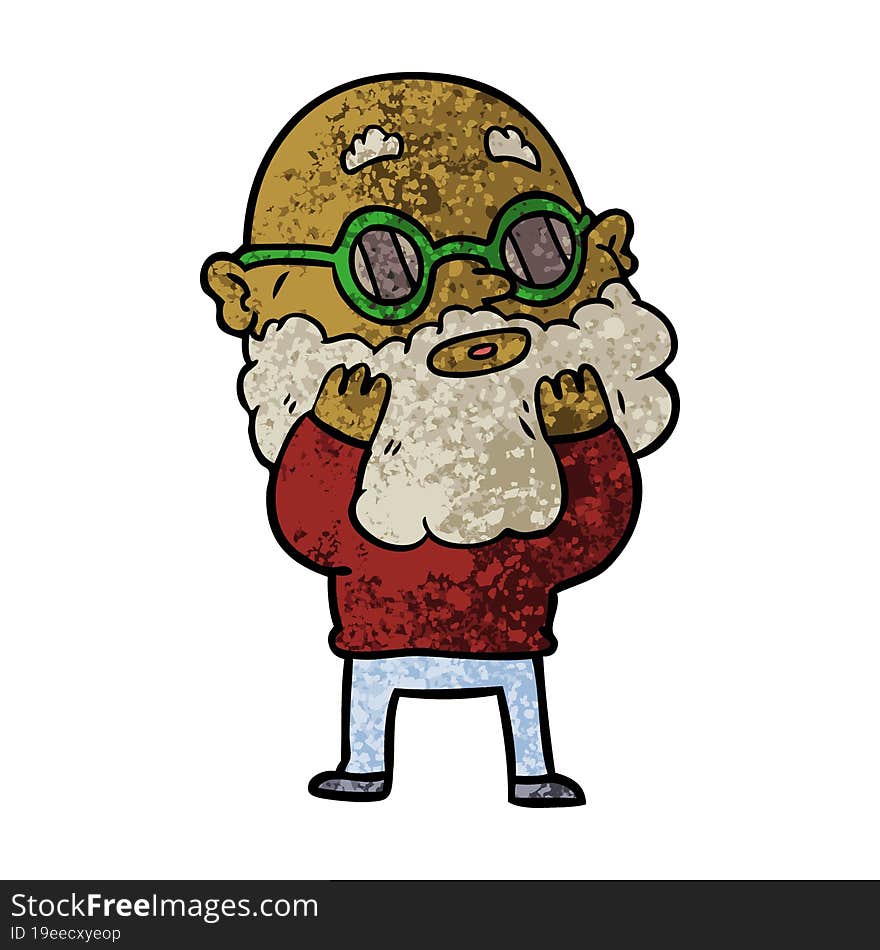 cartoon curious man with beard and sunglasses. cartoon curious man with beard and sunglasses