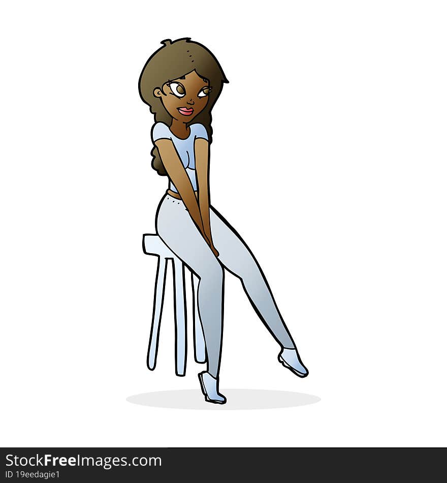 cartoon pretty girl on stool