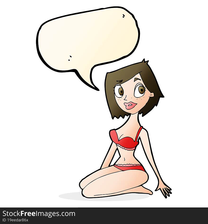 cartoon pretty woman in underwear with speech bubble