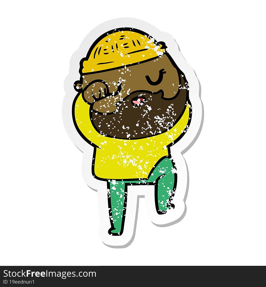 distressed sticker of a cartoon man with beard