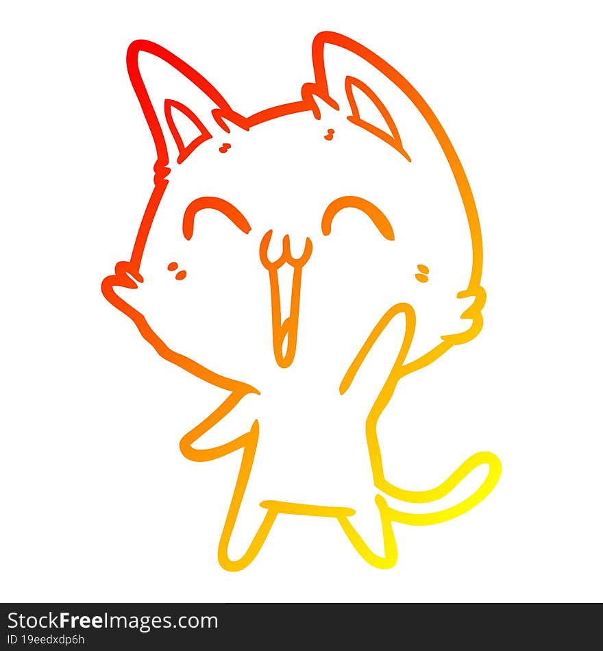 warm gradient line drawing happy cartoon cat meowing