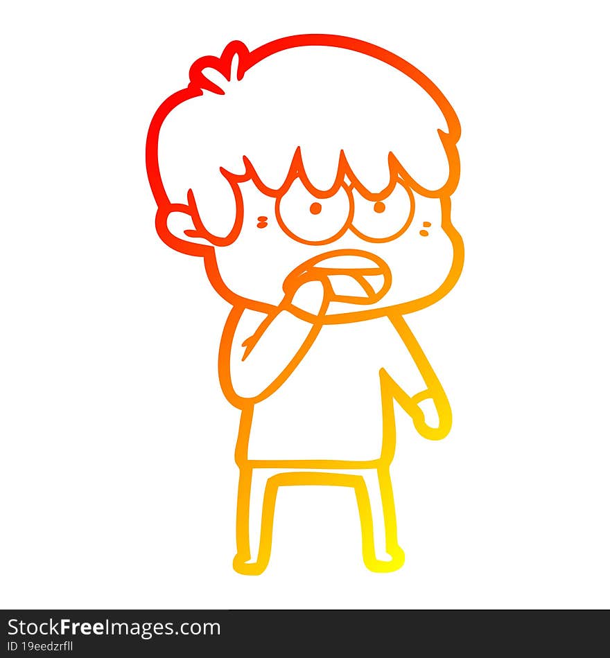 warm gradient line drawing worried cartoon boy