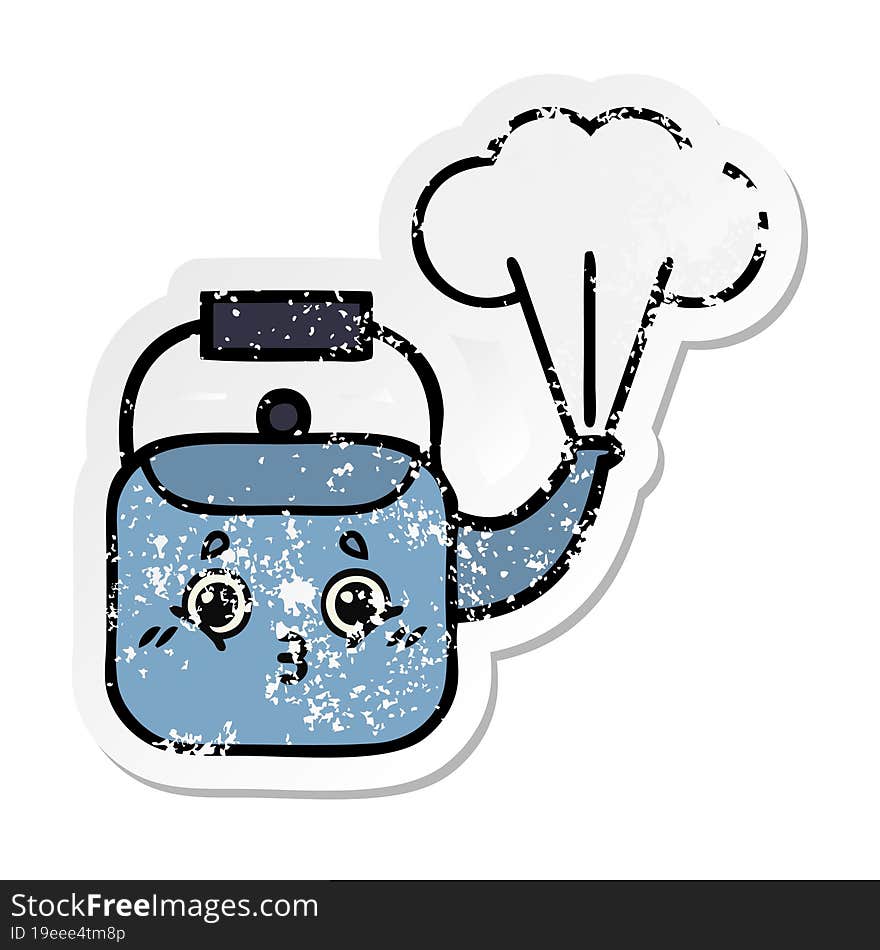 Distressed Sticker Of A Cute Cartoon Steaming Kettle