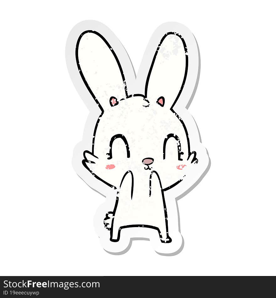 distressed sticker of a cute cartoon rabbit