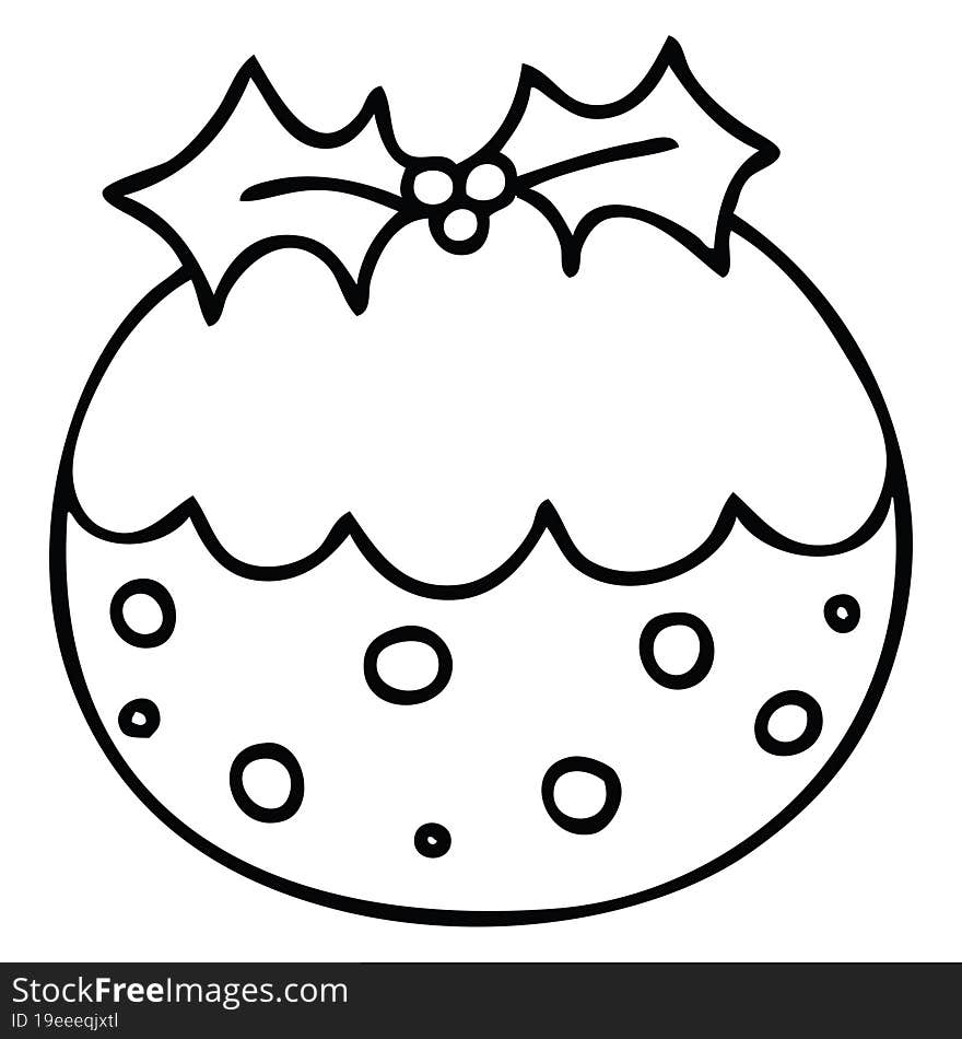 quirky line drawing cartoon christmas pudding