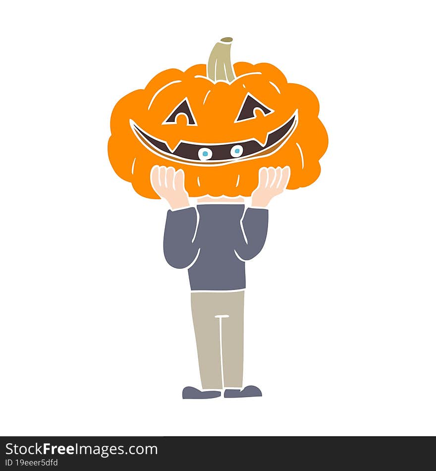 flat color illustration of pumpkin head halloween costume. flat color illustration of pumpkin head halloween costume