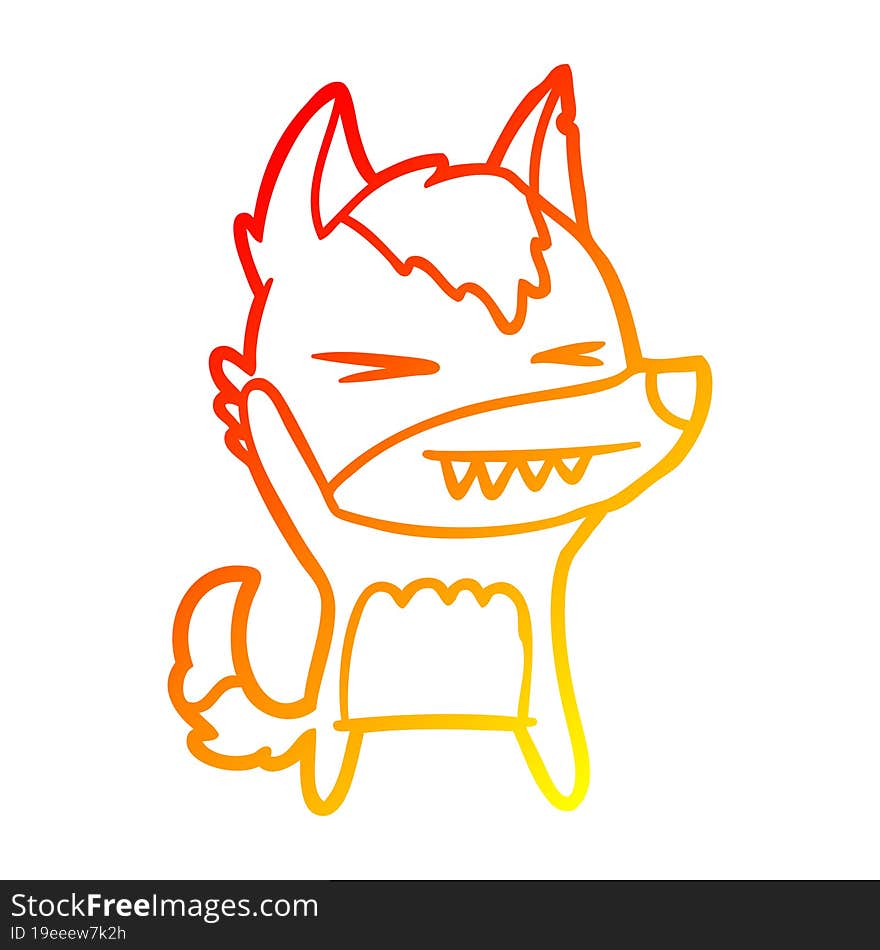 warm gradient line drawing angry wolf cartoon