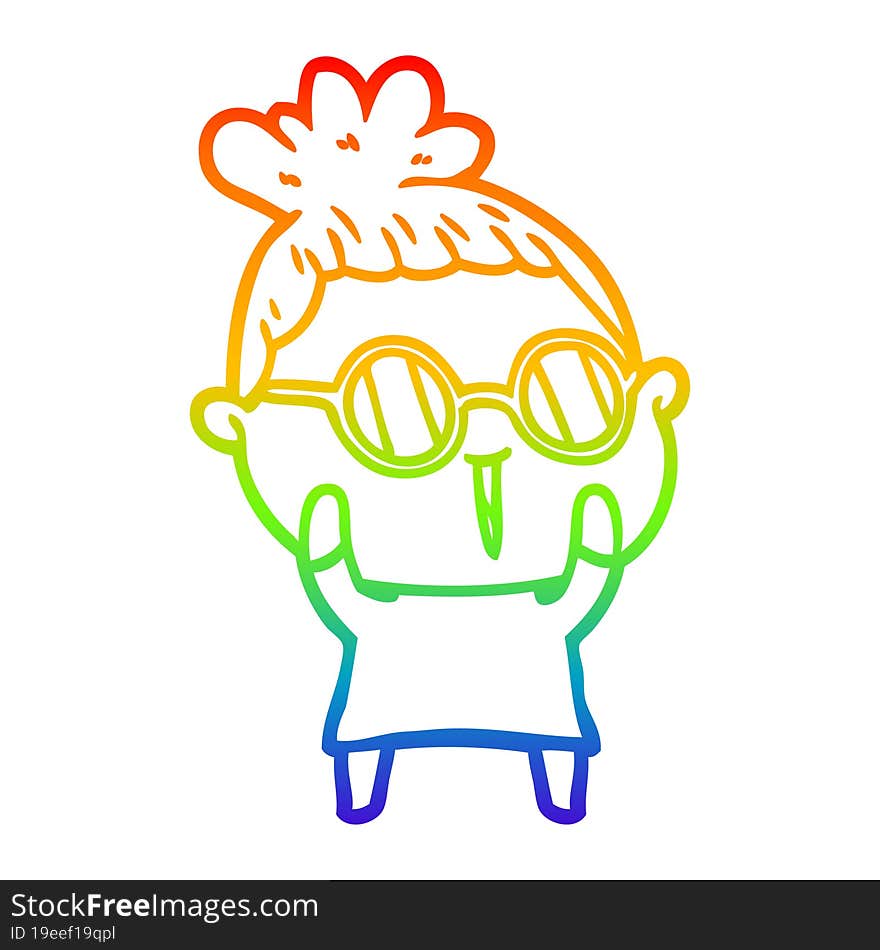 rainbow gradient line drawing of a cartoon woman wearing spectacles