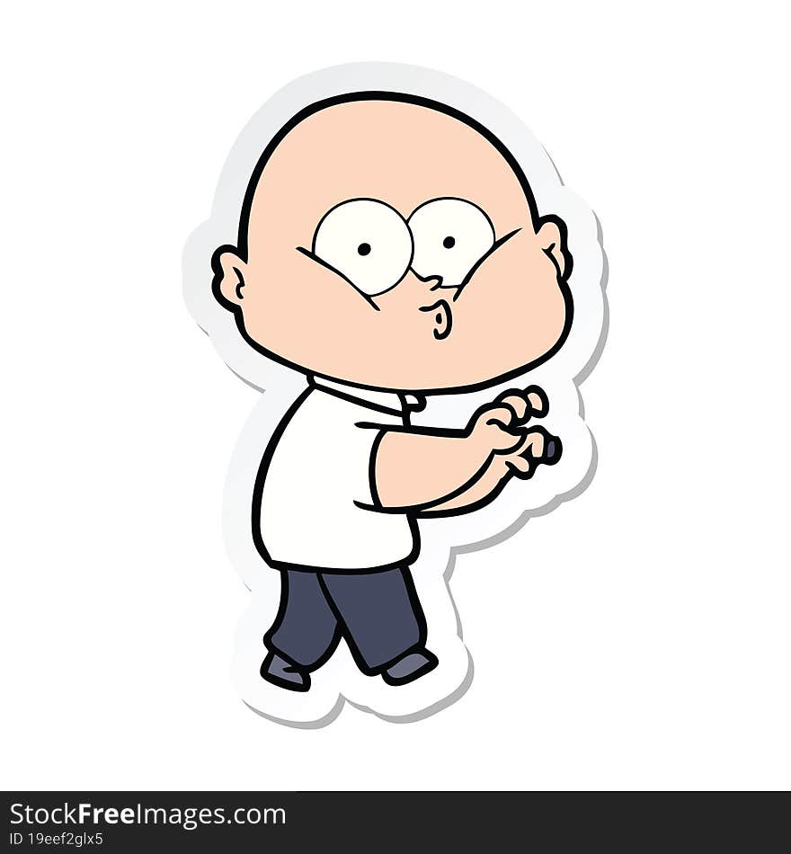 Sticker Of A Cartoon Bald Man Staring