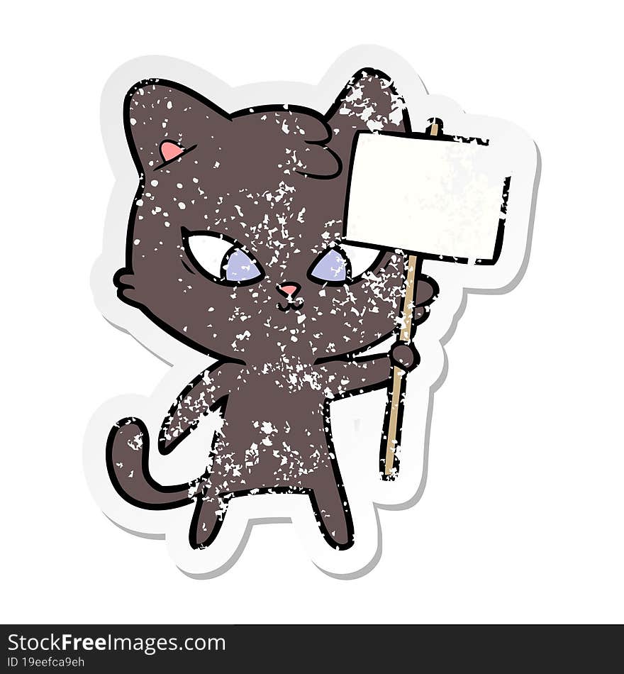 distressed sticker of a cute cartoon cat