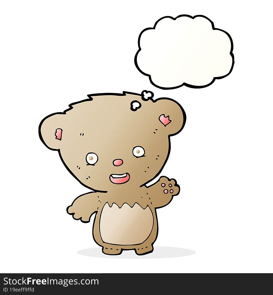 Cartoon Teddy Bear Waving With Thought Bubble