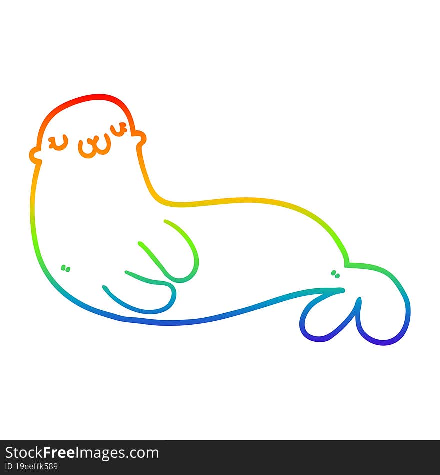 rainbow gradient line drawing cute cartoon seal