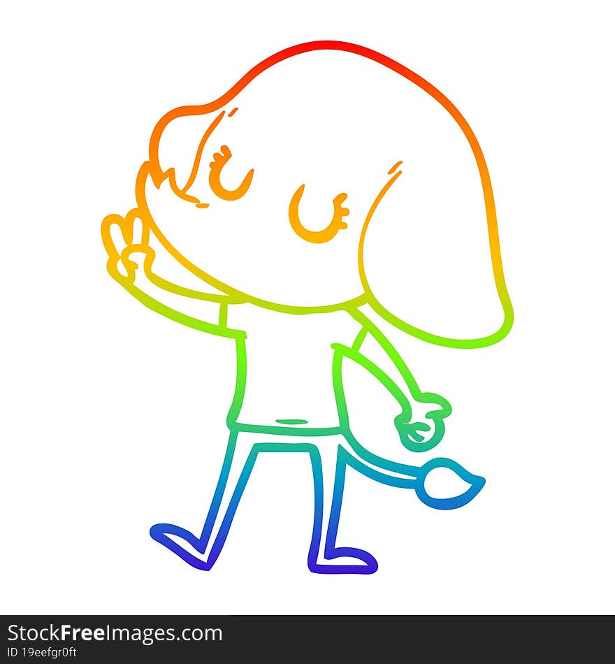 rainbow gradient line drawing cute cartoon elephant