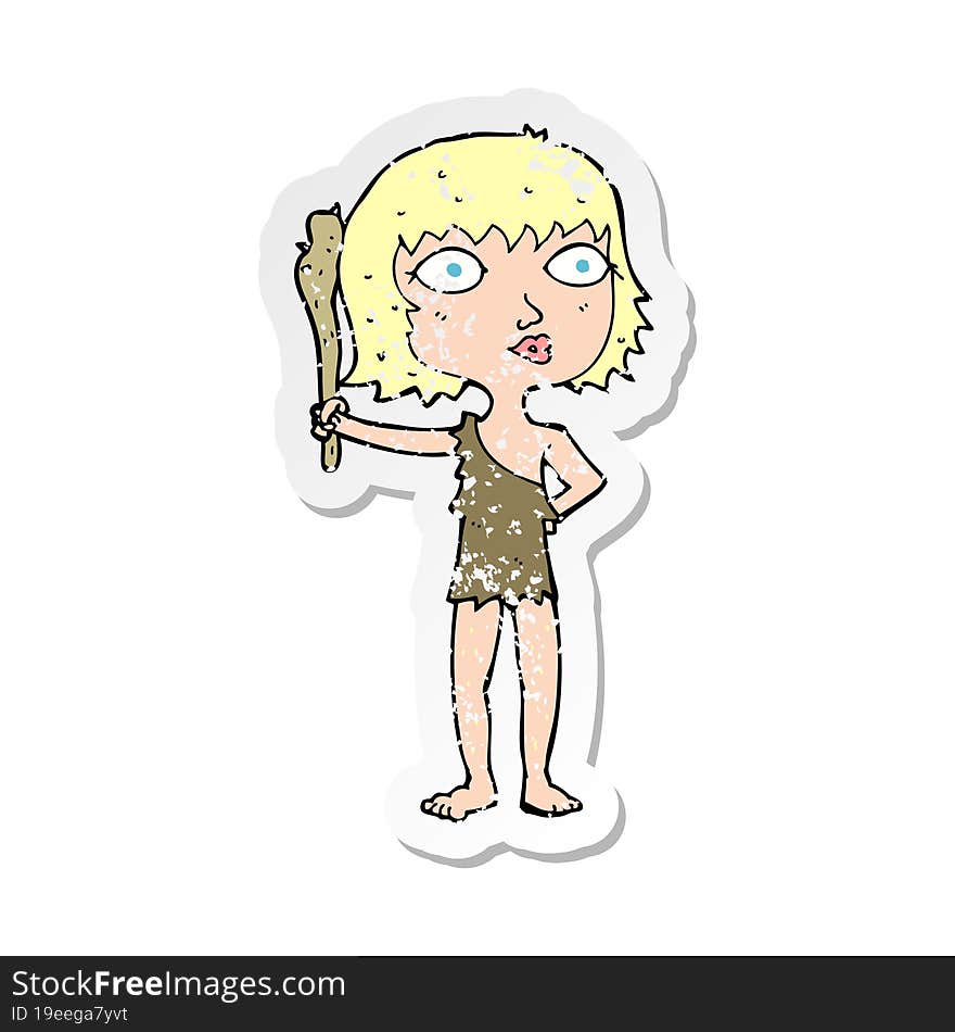 retro distressed sticker of a cartoon cave woman