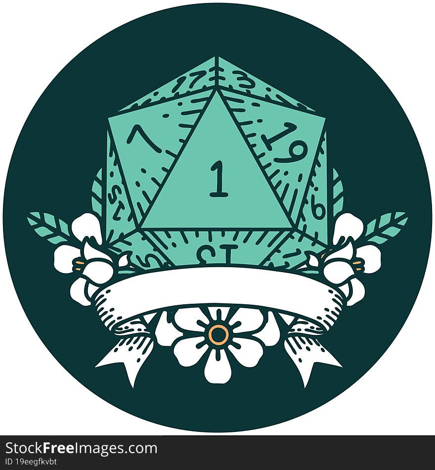 natural one d20 dice roll icon