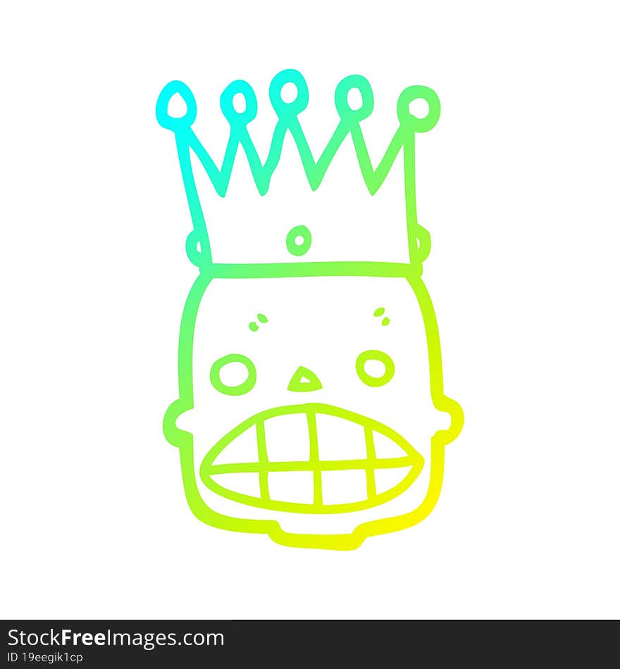 cold gradient line drawing of a cartoon spooky skull face with crown