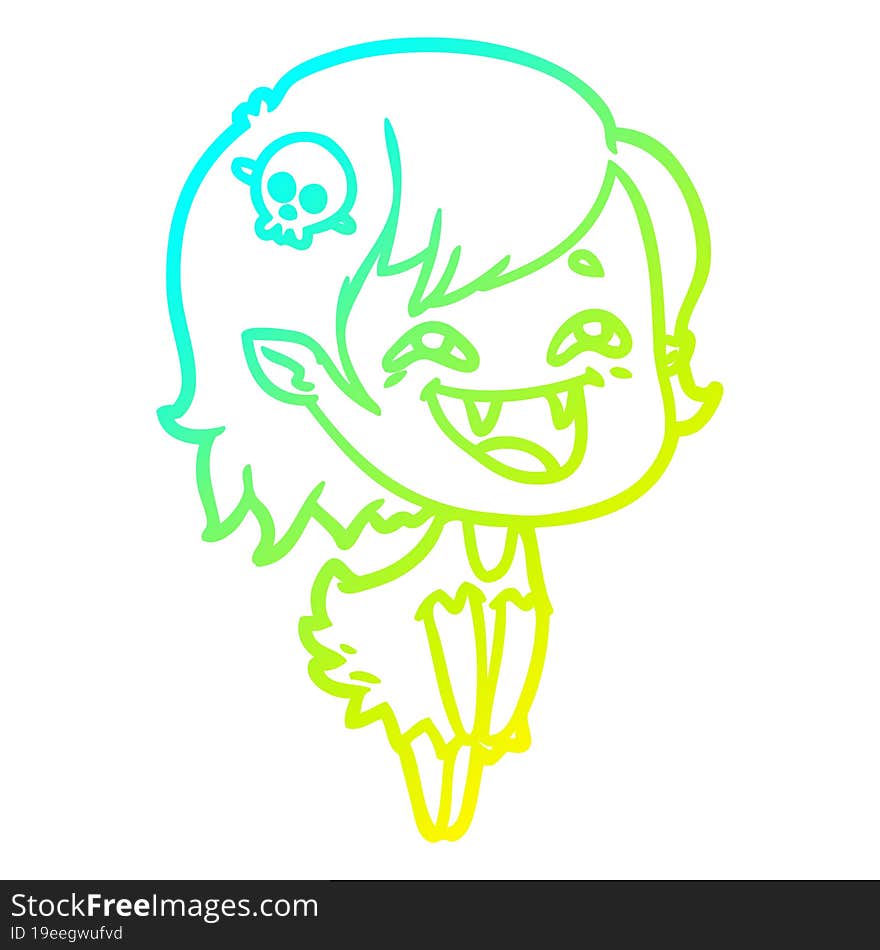 cold gradient line drawing of a cartoon laughing vampire girl