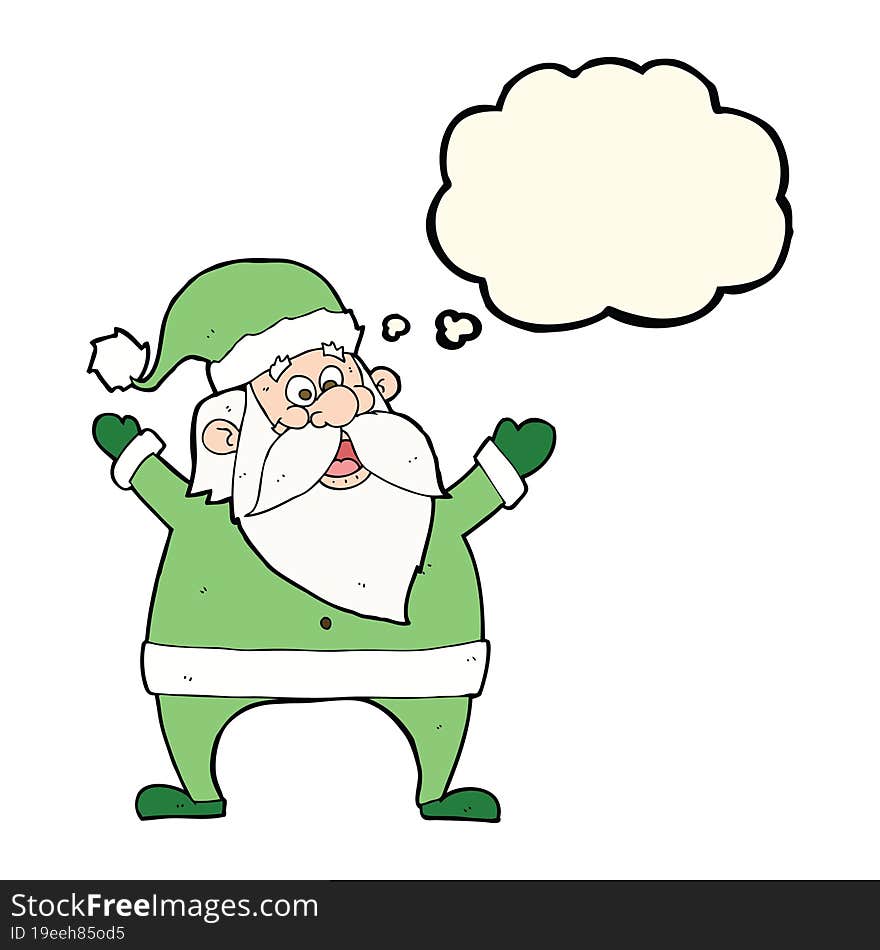 jolly santa cartoon with thought bubble