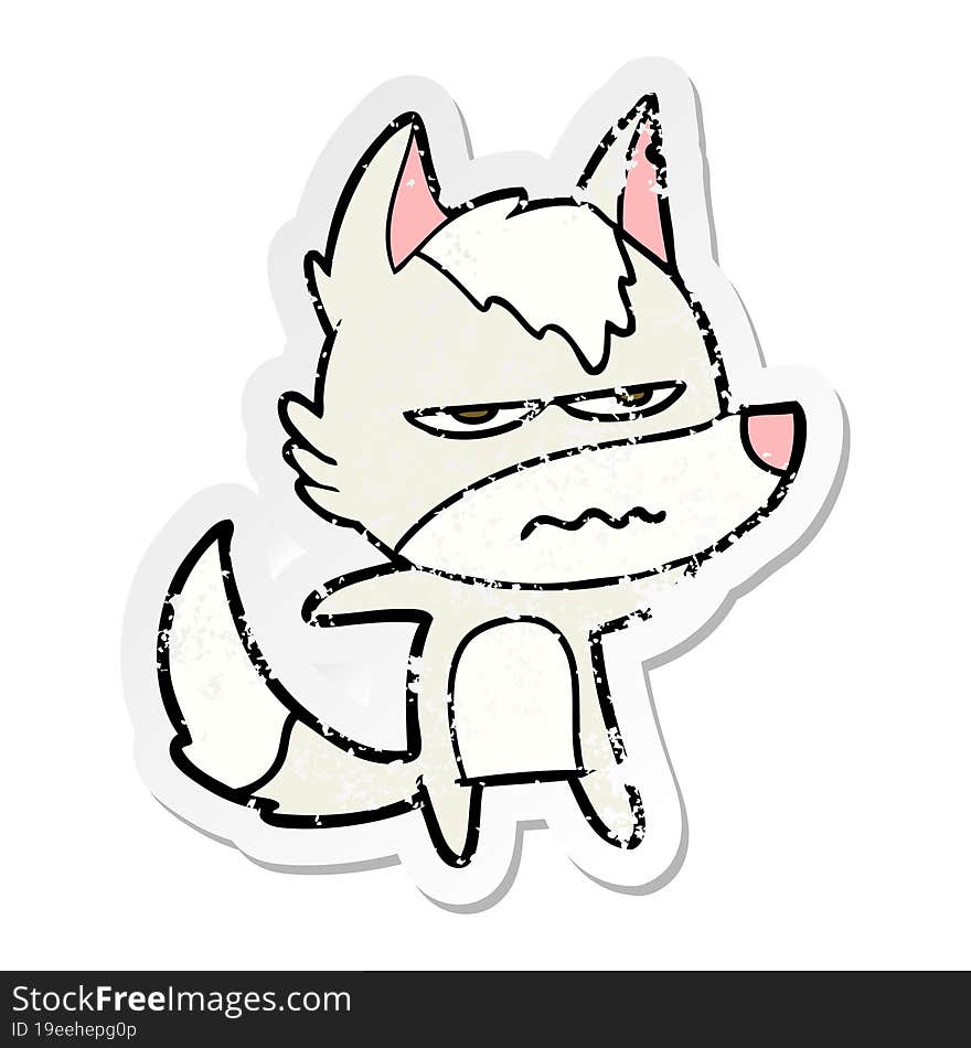 distressed sticker of a cartoon annoyed wolf