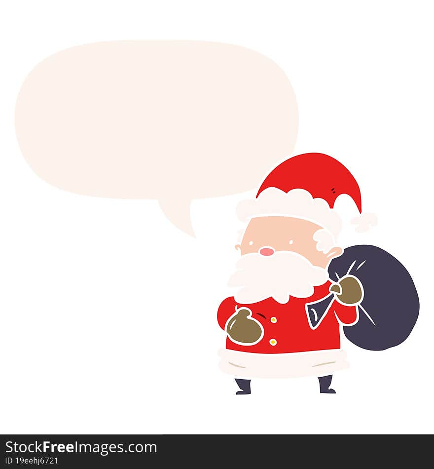 Cartoon Santa Claus And Speech Bubble In Retro Style