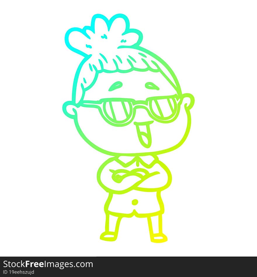 cold gradient line drawing cartoon happy woman wearing spectacles