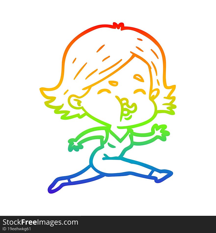 rainbow gradient line drawing cartoon girl pulling face