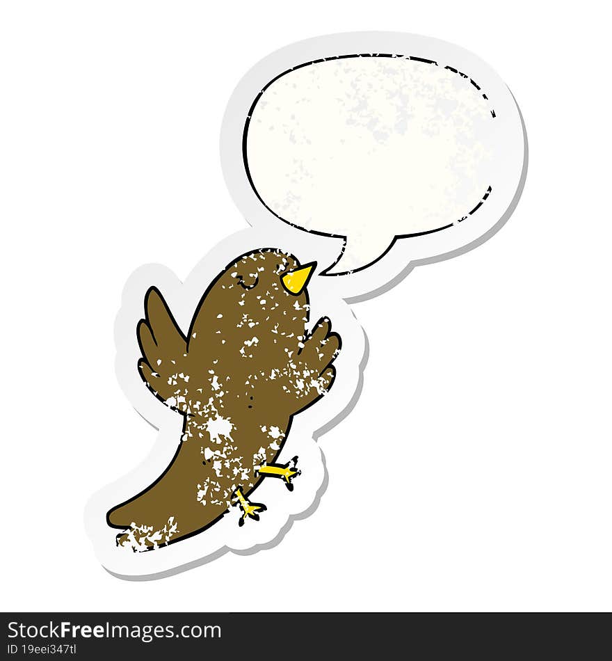 cartoon bird and speech bubble distressed sticker