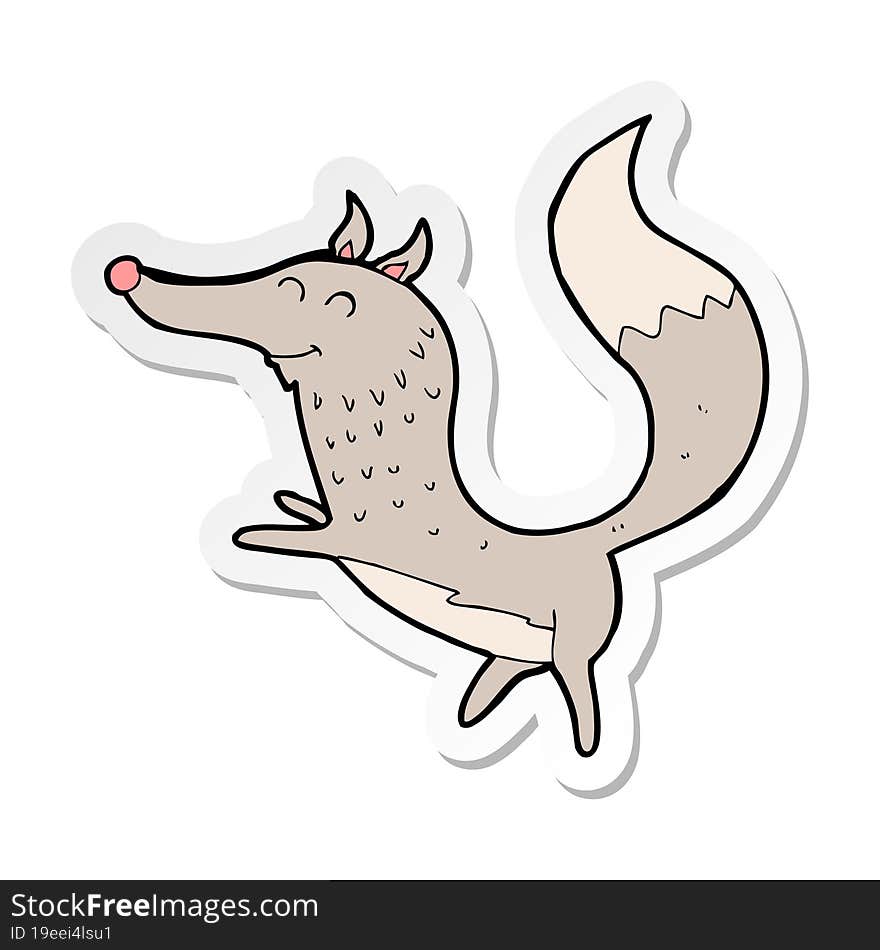 sticker of a cartoon happy wolf