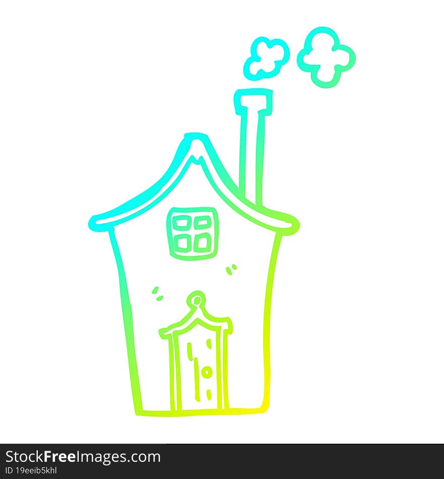 Cold Gradient Line Drawing Cartoon House