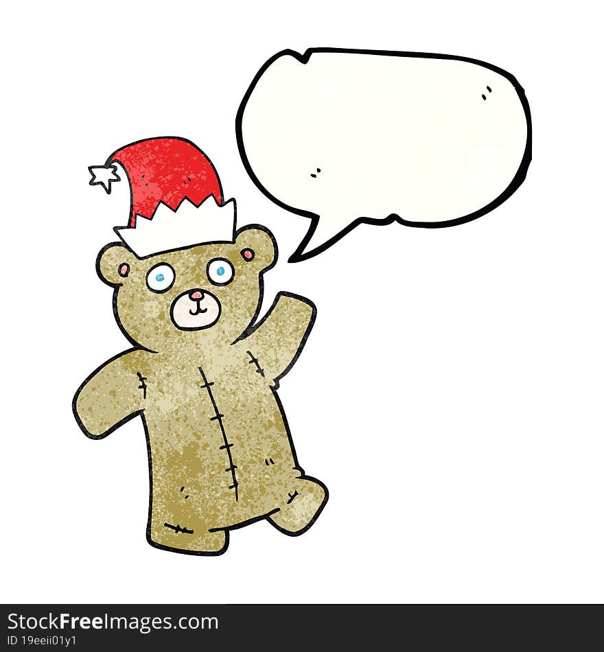 speech bubble textured cartoon teddy bear wearing christmas hat