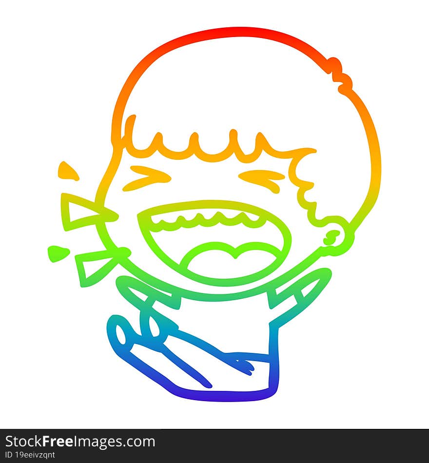 rainbow gradient line drawing of a cartoon laughing man