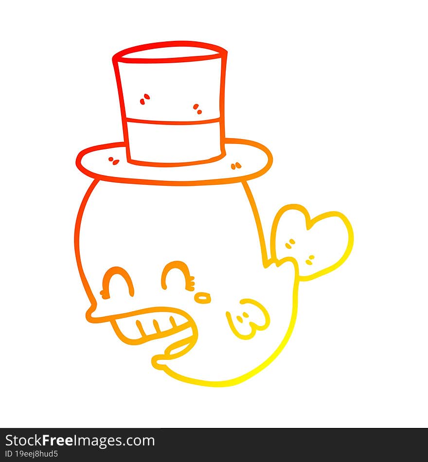 warm gradient line drawing cartoon whale wearing hat