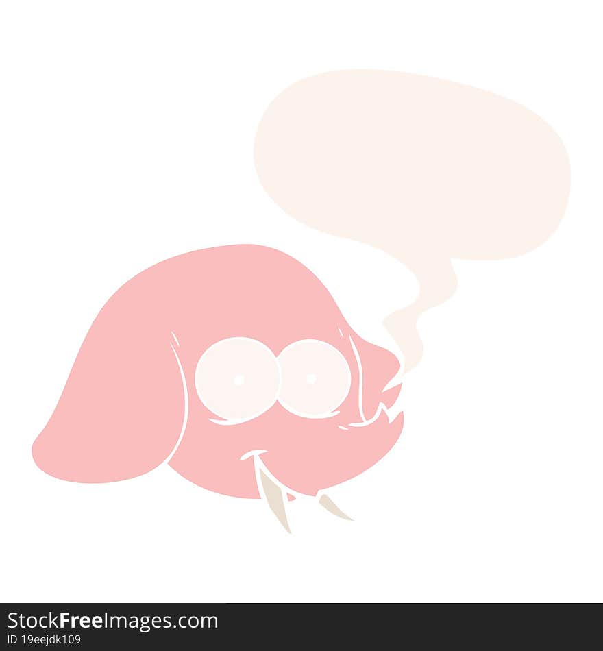 cartoon elephant face and speech bubble in retro style