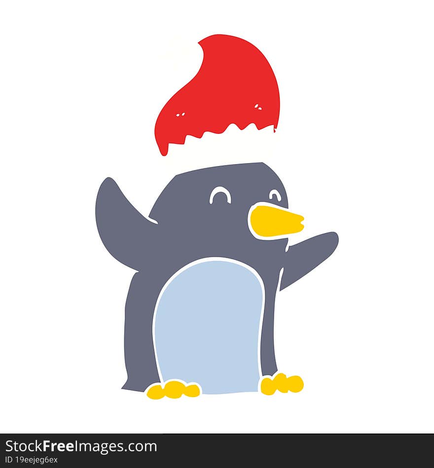 cute flat color style cartoon christmas penguin